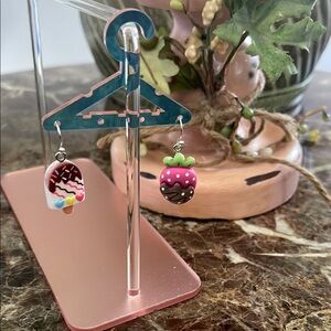 Hand Crafted Pink and Brown Cupcake Jewelry Earrings